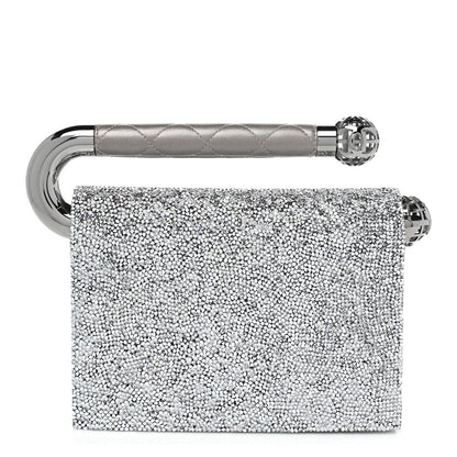 Chanel Crystal Satin Metal Handle Evening Clutch Silver 1 of 8