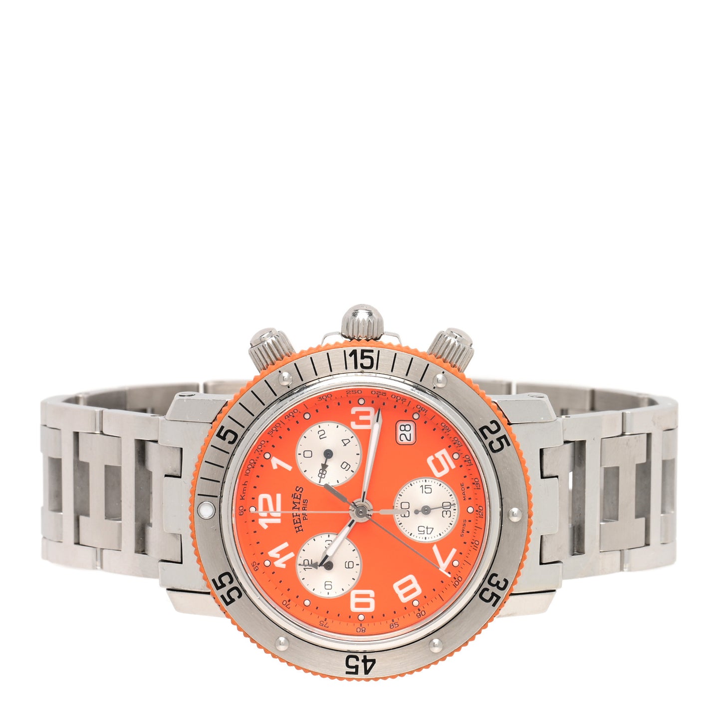 Stainless Steel 39mm Clipper Chronograph Quartz Watch Orange