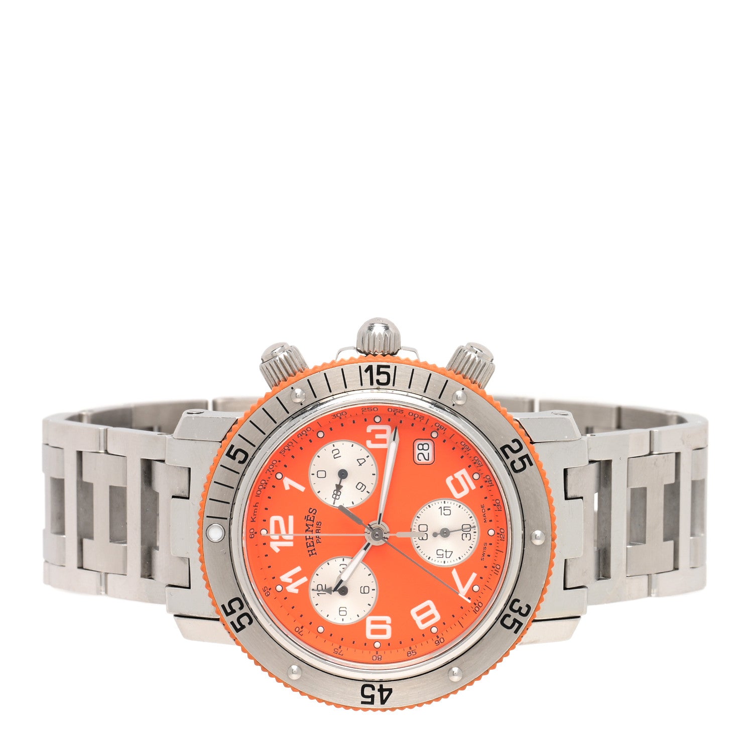 Hermes Stainless Steel 39mm Clipper Chronograph Quartz Watch Orange 2 of 5