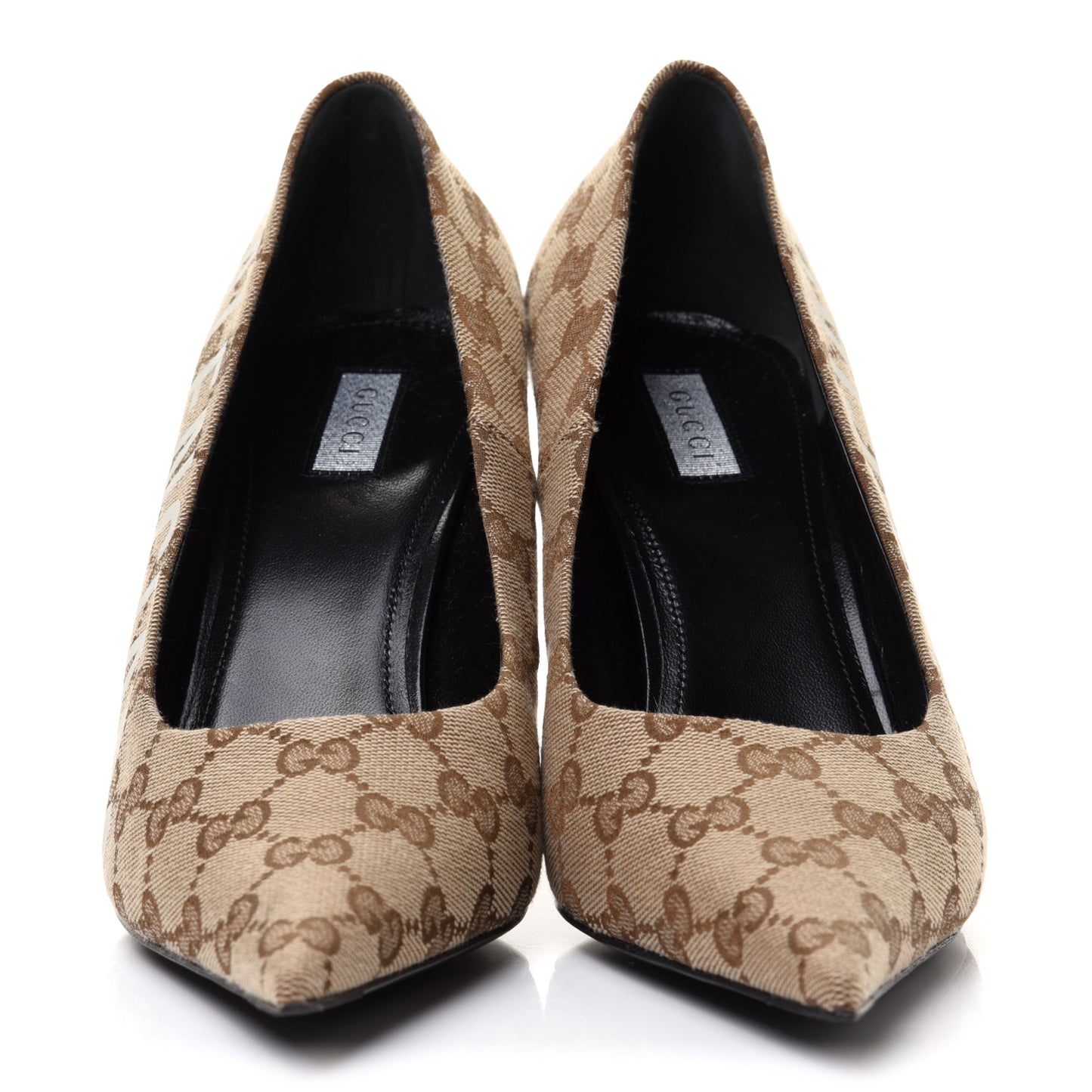 X GUCCI GG Monogram Square Knife 80mm Pumps 39.5 Beige Ebony