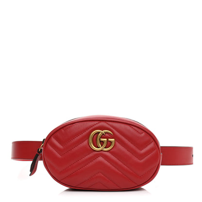 Gucci Calfskin Matelasse GG Marmont Belt Bag 85 34 Hibiscus Red 1 of 13