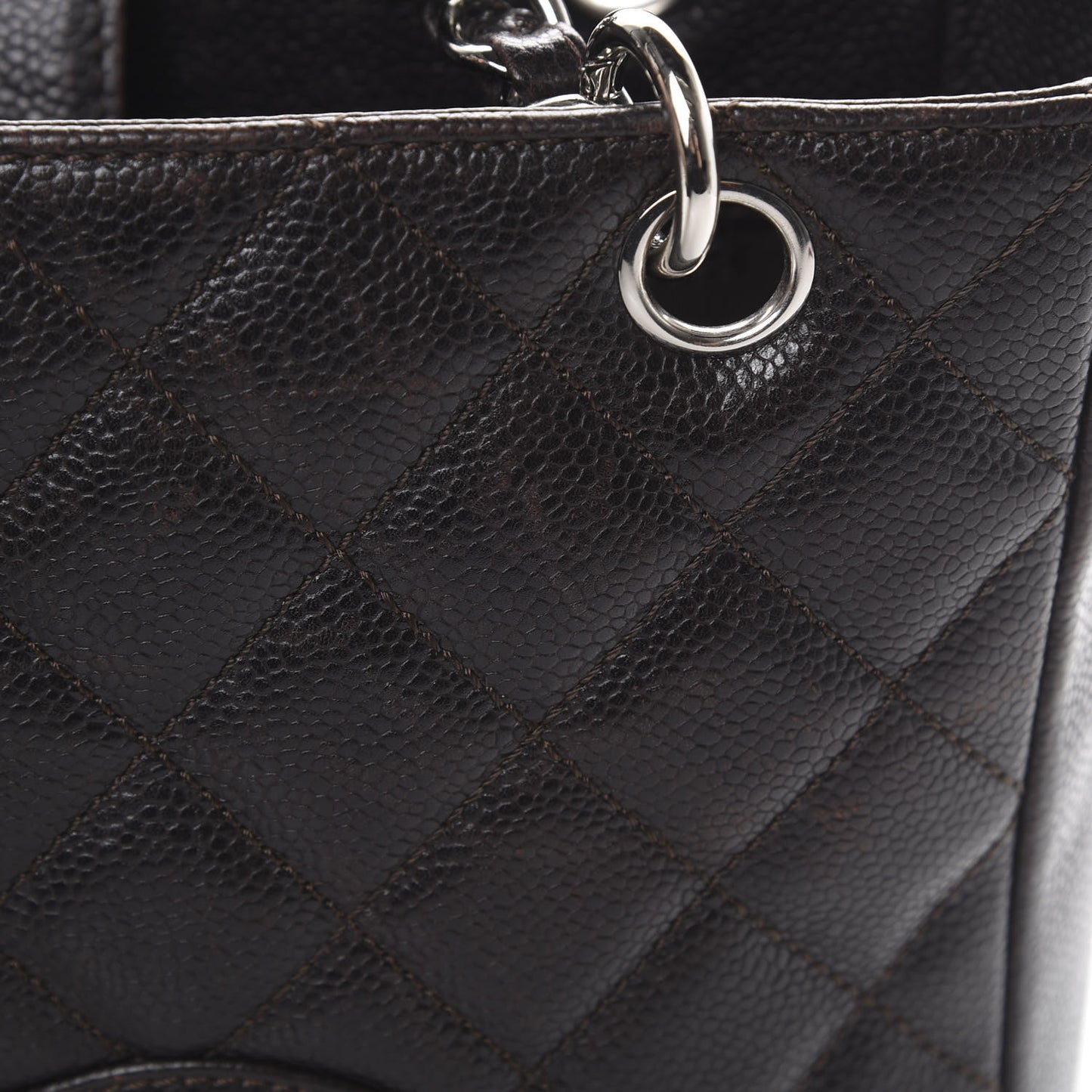 Caviar Petit Shopping Tote PST Dark Brown
