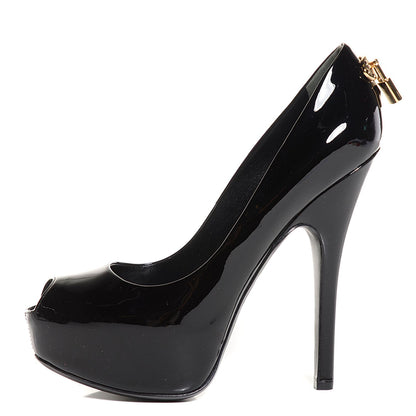 Louis Vuitton Patent Calfskin Oh Really Peep Toe Pumps 37.5 Black 1 of 7