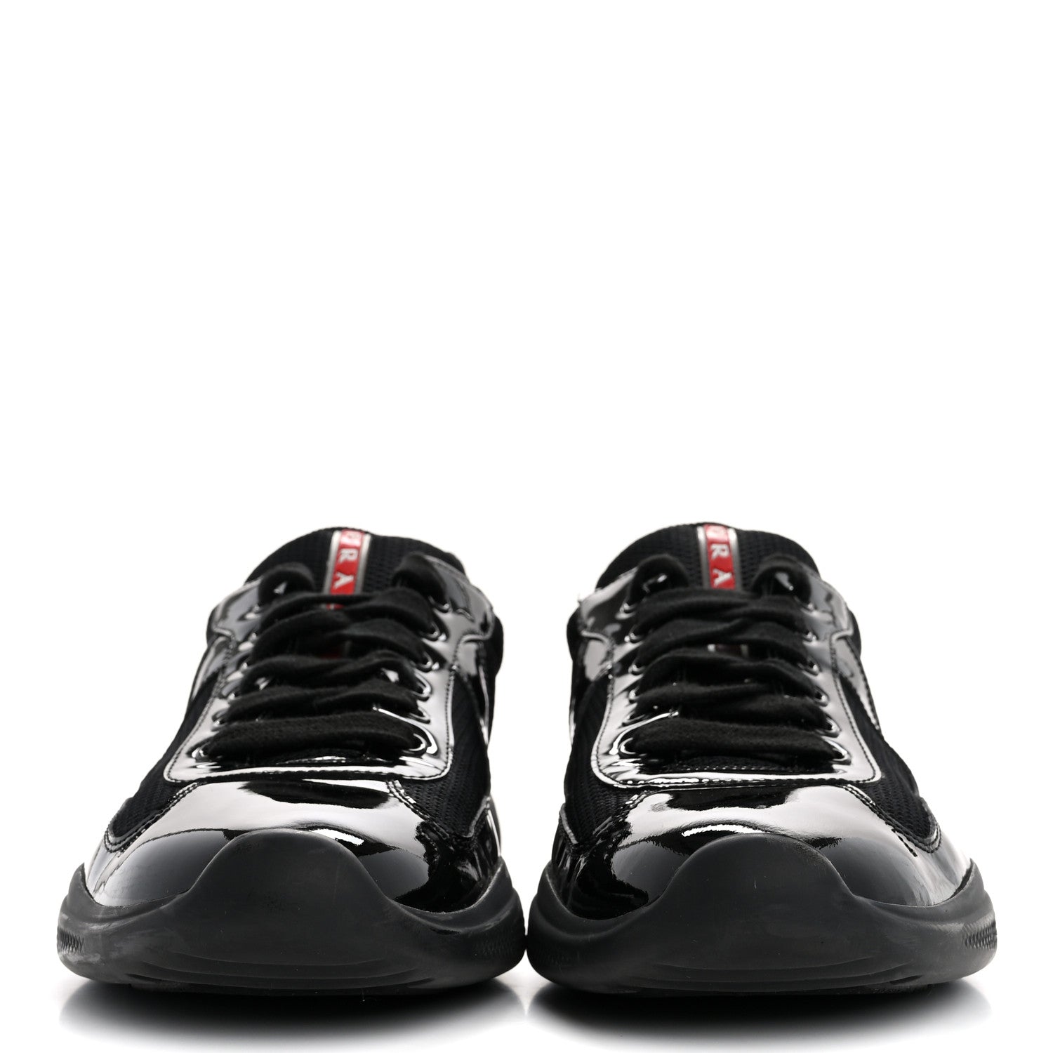 Prada Patent Mens America's Cup Patchwork Sneakers 8 Black Red
