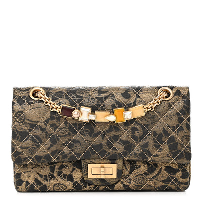Chanel Printed Grained Calfskin 2.55 Reissue 225 Flap Black Gold 1 of 11