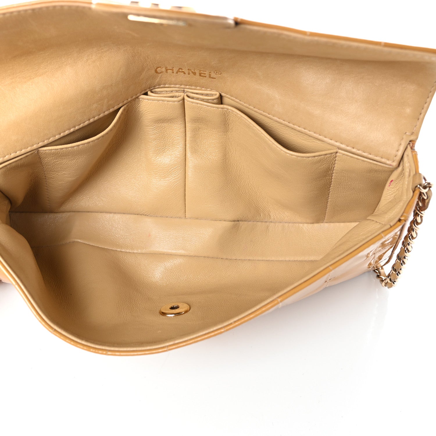 Chanel Patent Quilted East West Chocolate Bar Flap Beige 5 of 11