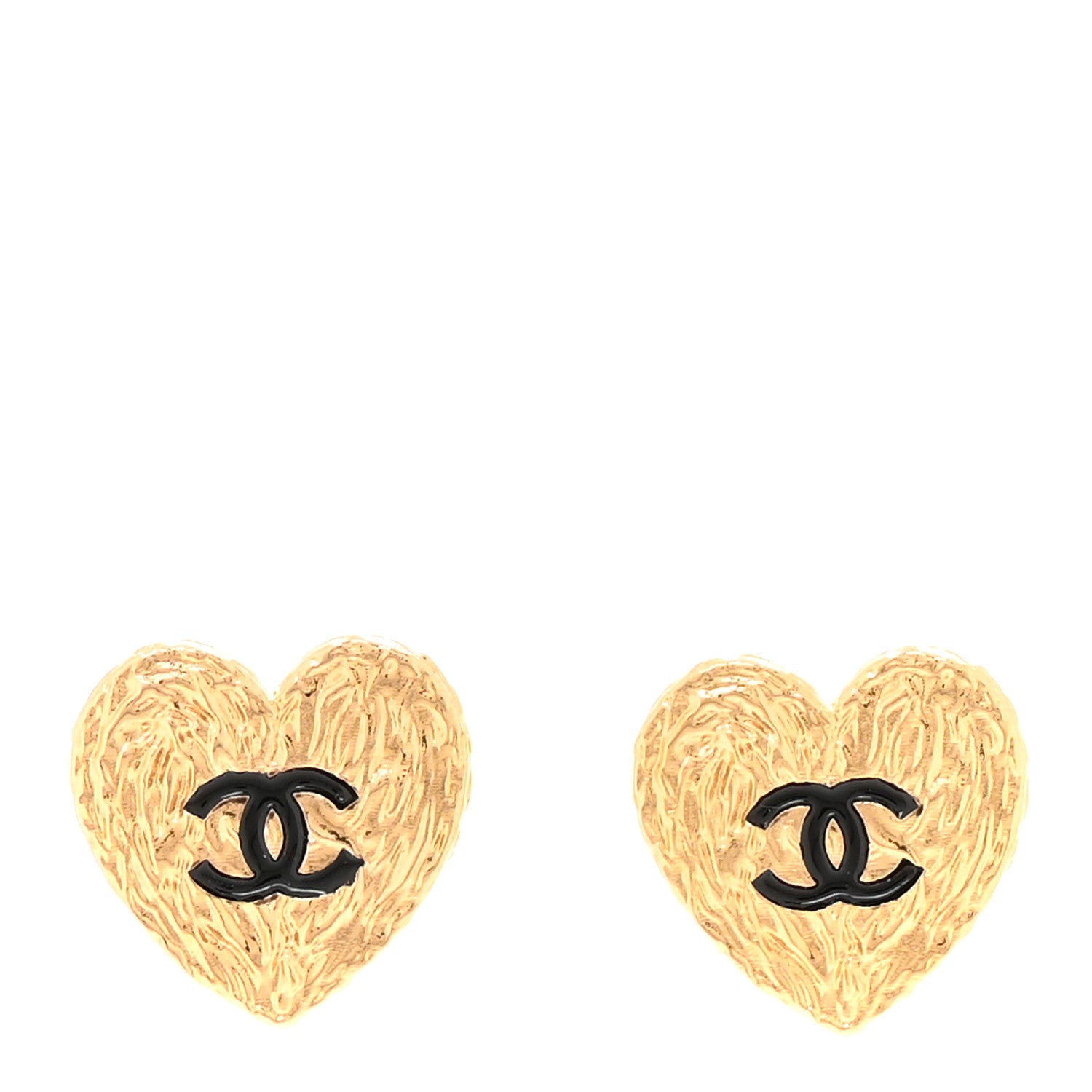 Chanel Metal Enamel CC Heart Earrings Gold Black 1 of 5