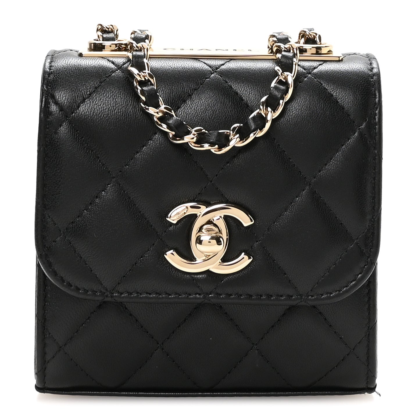 Lambskin Quilted Mini Trendy CC Clutch With Chain Black