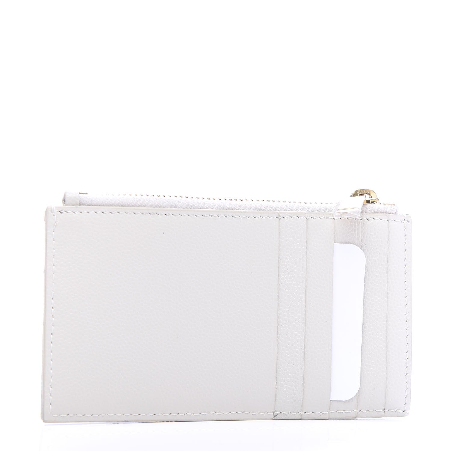 Saint Laurent Grain De Poudre Matelasse Chevron Monogram Fragments Zippered Card Case White 3 of 7