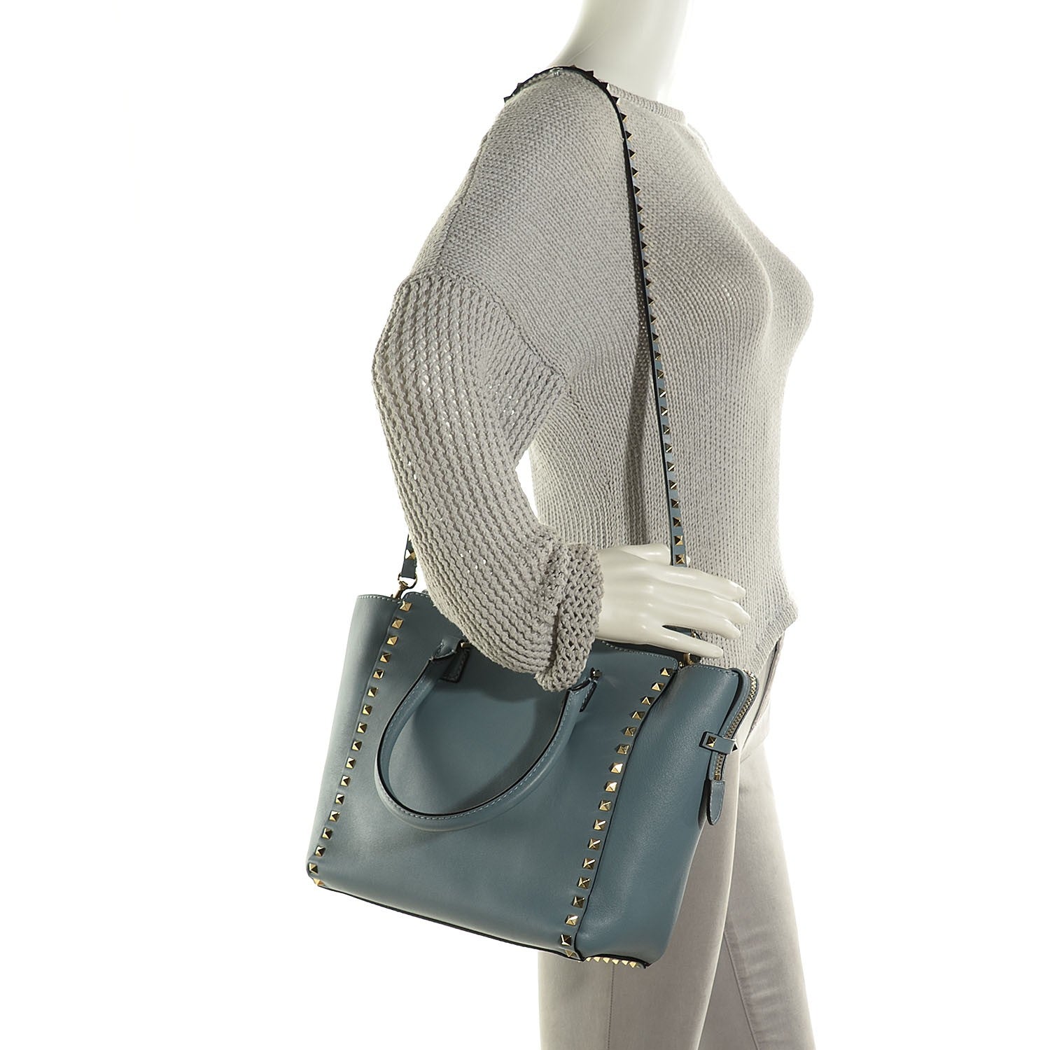 Valentino Garavani Vitello Rockstud Double Handle Tote London Stone 2 of 10