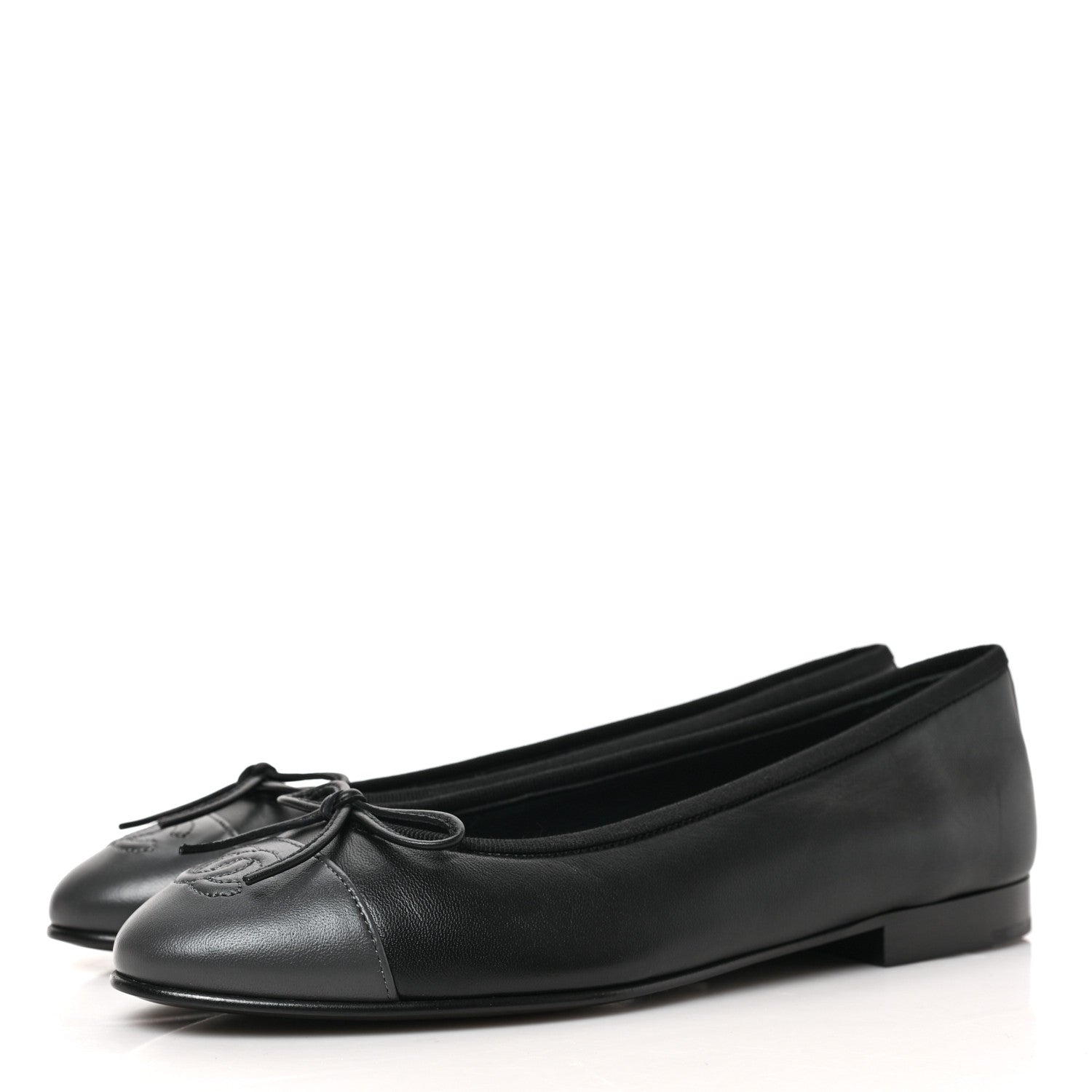 Chanel Lambskin CC Cap Toe Ballerina Flats 37 Black Dark Grey 2 of 8