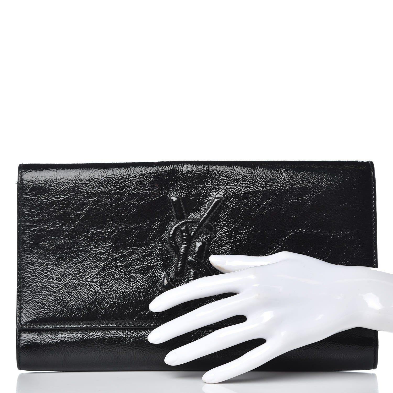 Saint Laurent Textured Patent Monogram Large Belle De Jour Clutch Black 2 of 13