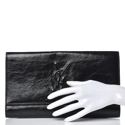 Saint Laurent Textured Patent Monogram Large Belle De Jour Clutch Black 2 of 13