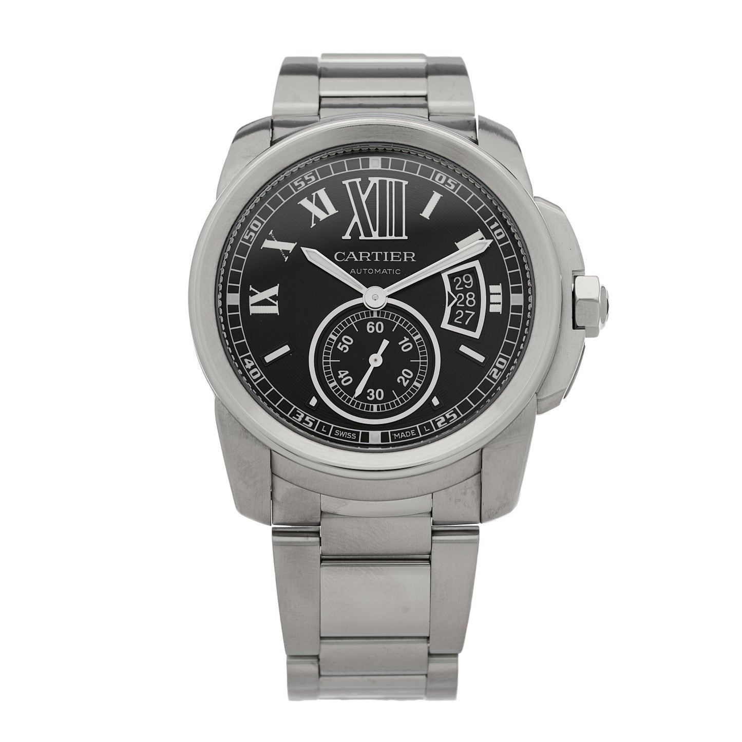Stainless Steel 42mm Calibre de Cartier Automatic Watch Black