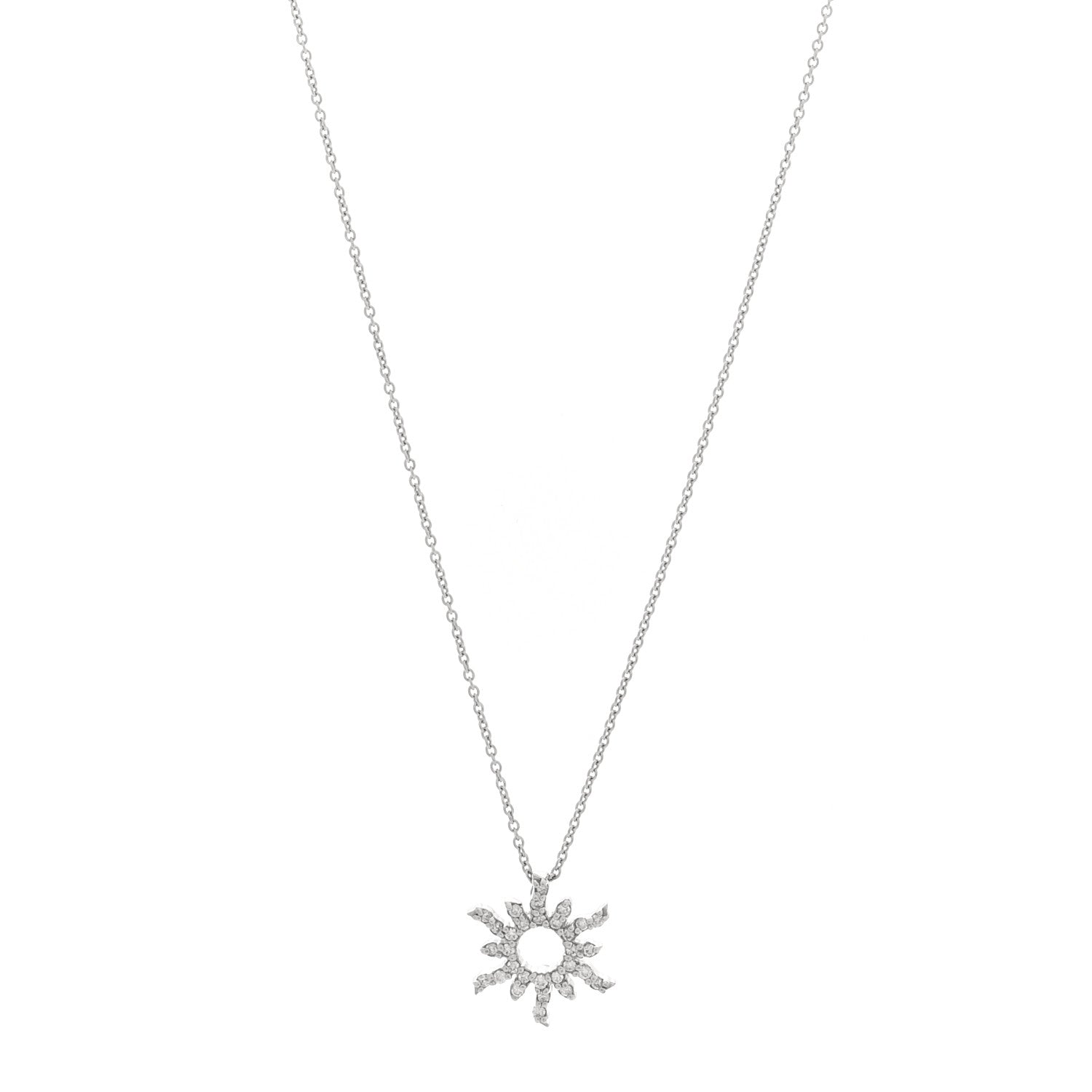 Roberto Coin 18K White Gold Diamond Tiny Treasures Sunburst Pendant Necklace 1 of 4
