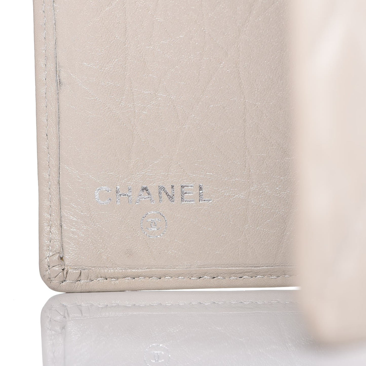 Aged Calfskin Quilted Cambon Quilted Yen Wallet Pearl