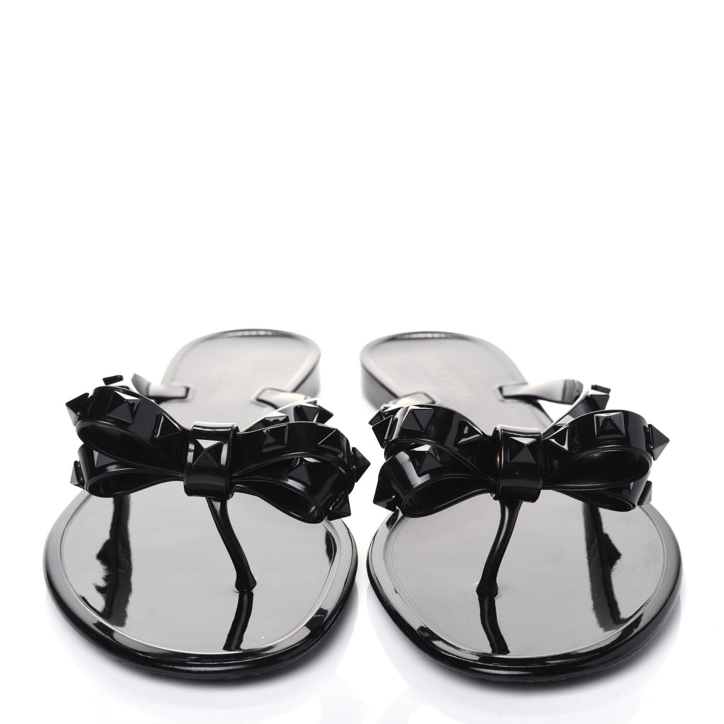 PVC Jelly Rockstud Bow Thong Sandals 40 Black