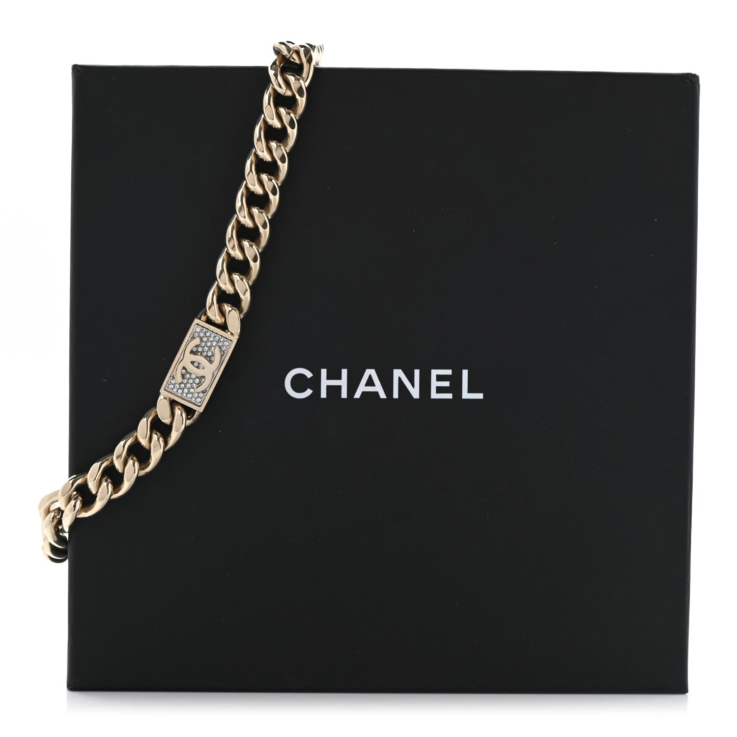 Chanel Crystal CC Chain Link Choker Necklace Gold 7 of 7