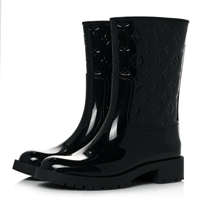 Louis Vuitton Rubber Embossed Monogram Drops Flat Half Boots 40 Black 3 of 6