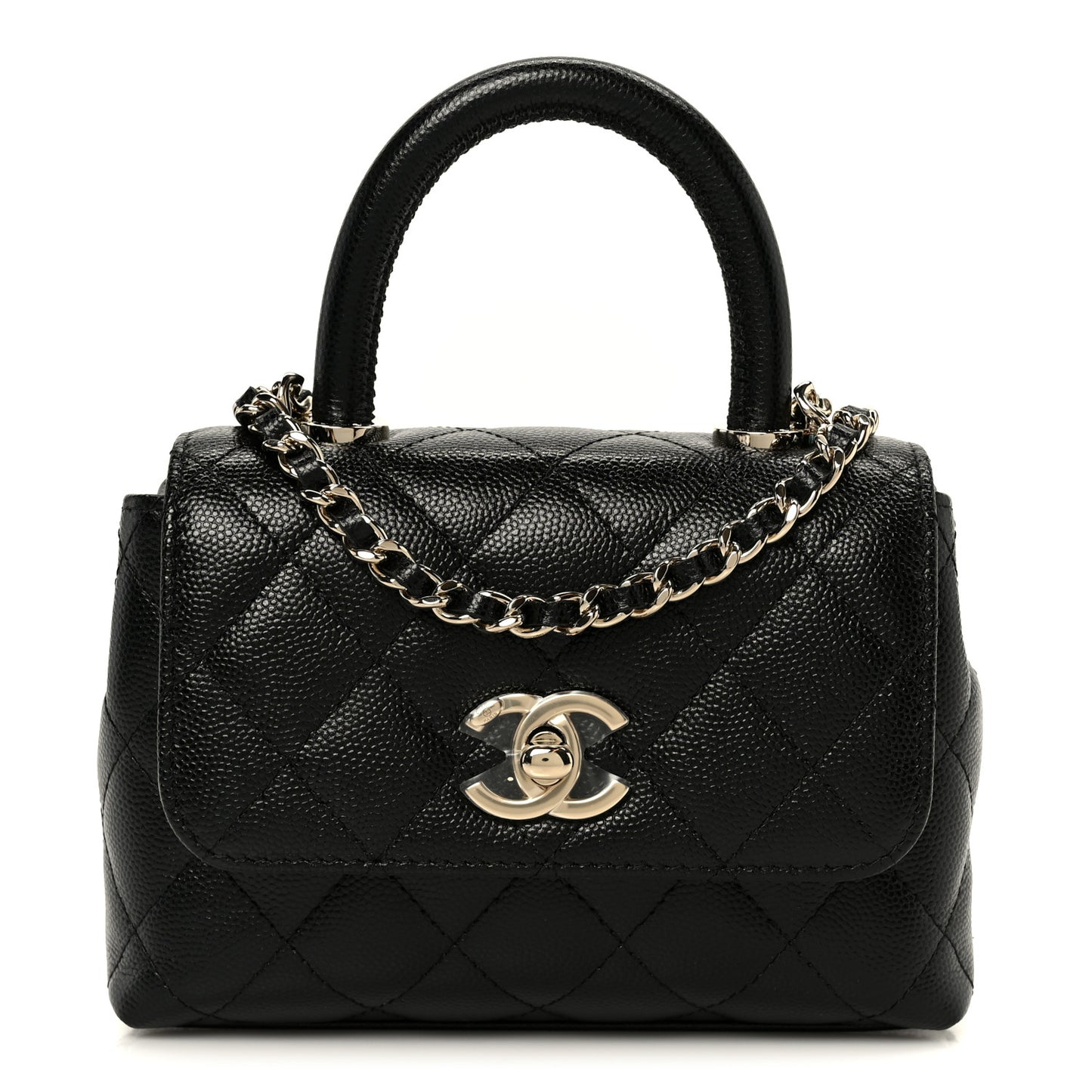 Caviar Quilted Coco Handle Clutch With Chain Black
