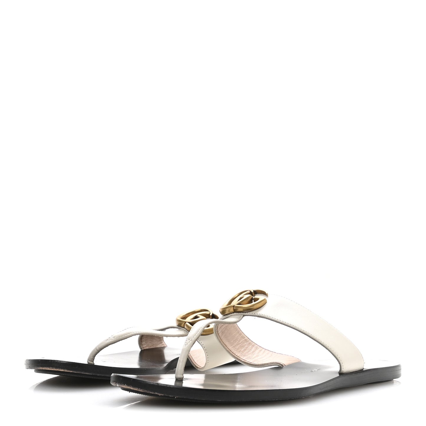 Calfskin GG Marmont Thong Sandals 39 Mystic White