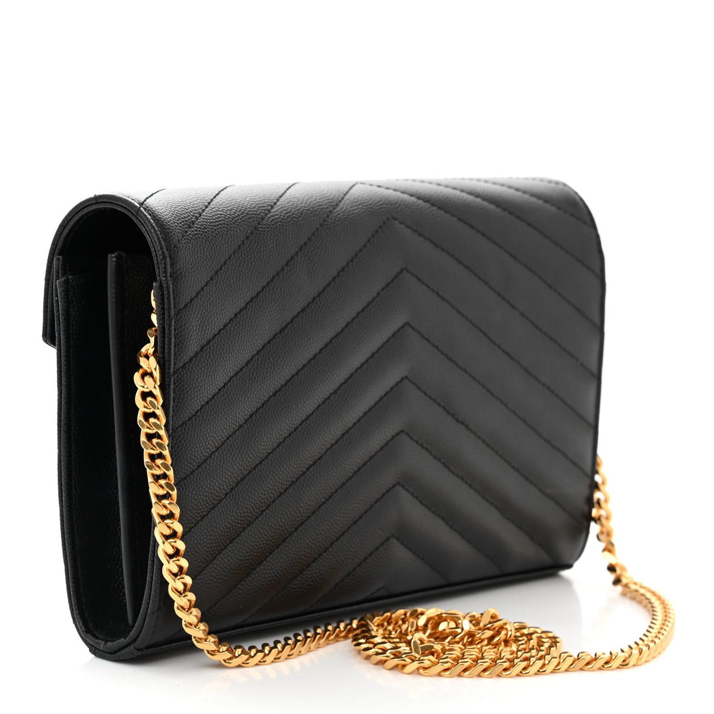 Grain De Poudre Matelasse Chevron Monogram Chain Wallet Black