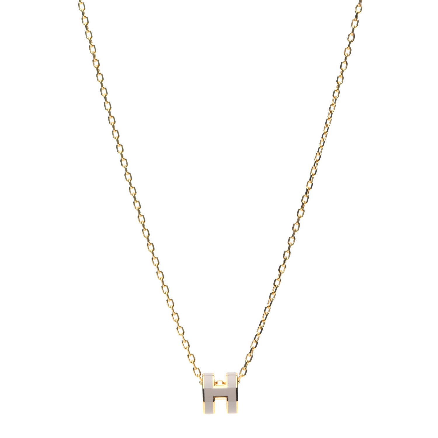 Hermes Lacquered Gold Mini Pop H Pendant Necklace Marron Glace 1 of 7