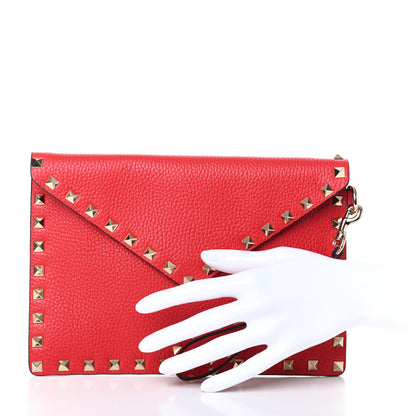 Valentino Garavani Pebbled Calfskin Medium Rockstud Envelope Flat Wristlet Pouch Rouge Pur 2 of 6