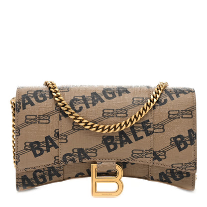 Balenciaga Coated Canvas BB Monogram Allover Logo Hourglass Chain Bag Beige Brown Black 1 of 9