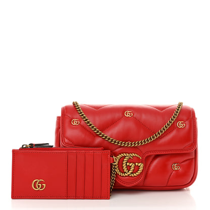 Gucci Calfskin Matelasse Double G Studs Mini Torchon GG Marmont Shoulder Bag Hibiscus Red 3 of 12