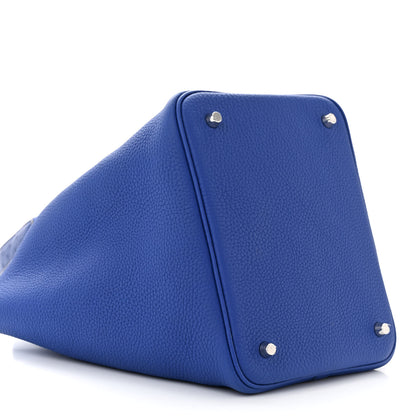 Hermes Taurillon Clemence Ostrich Touch Picotin Lock 22 Bleu Electrique 9 of 12