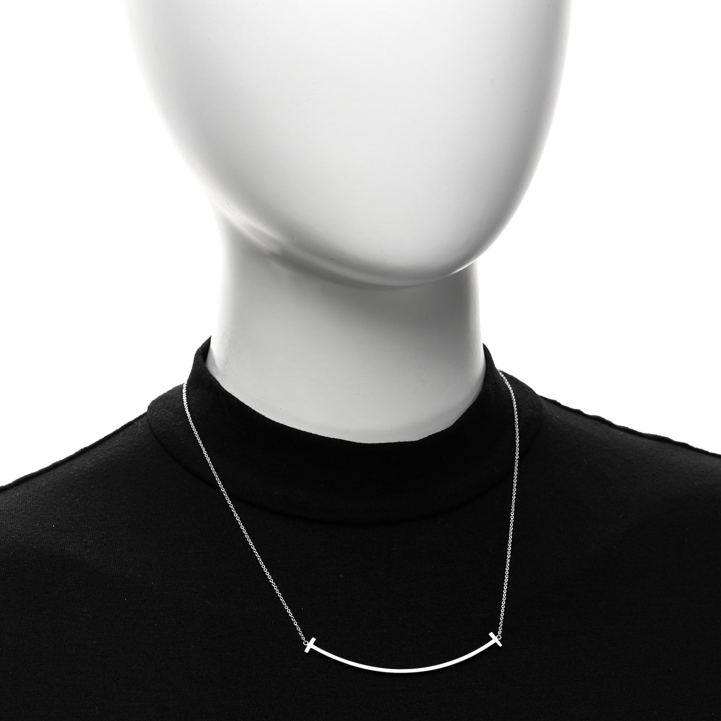 18K White Gold Large T Smile Pendant Necklace