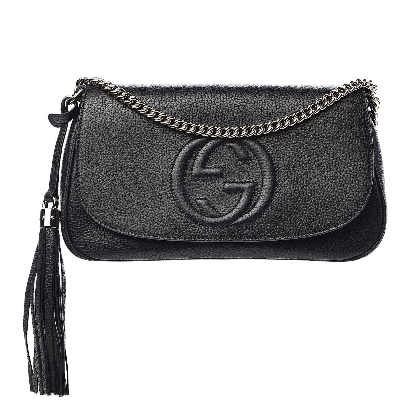 Pebbled Calfskin Medium Soho Flap Crossbody Black