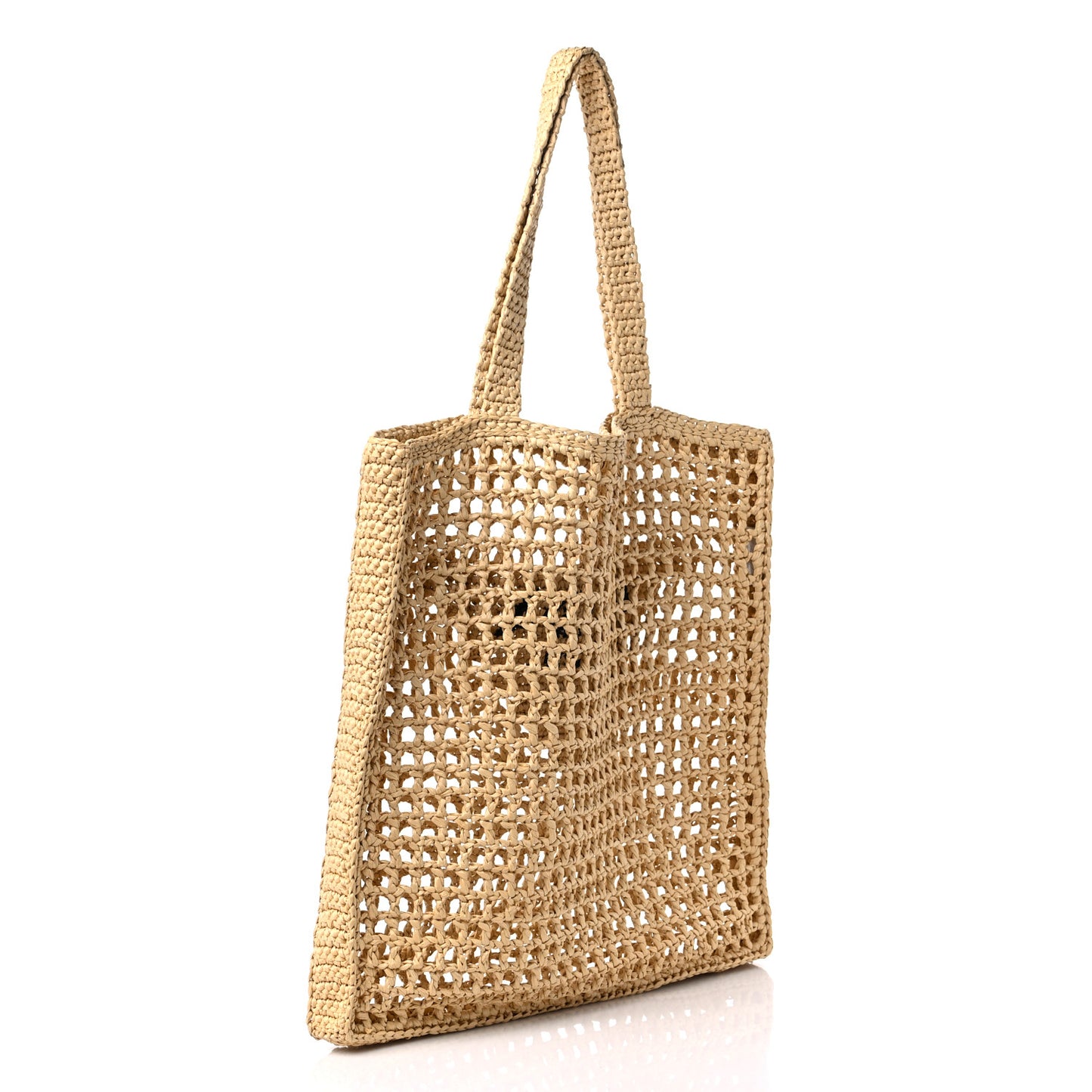 Yarn Raffia Effect Crochet Logo Embroidered Tote Bag Naturale