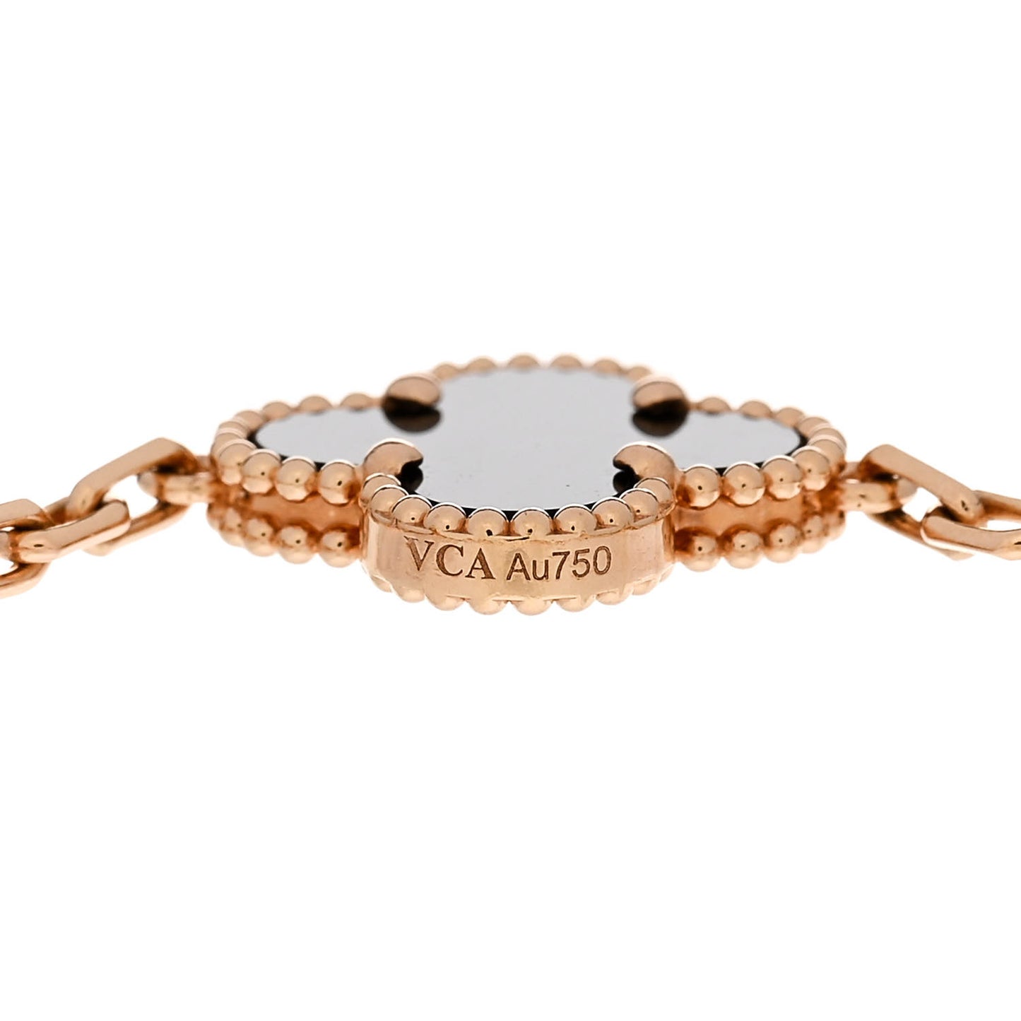 18K Rose Gold Black Onyx 5 Motifs Vintage Alhambra Bracelet