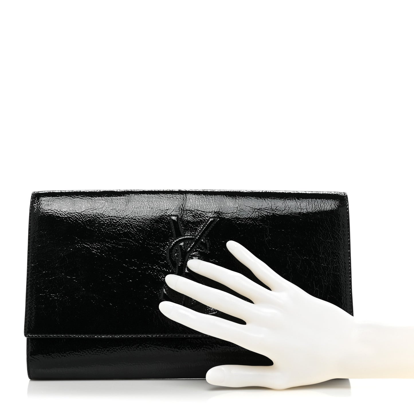 Textured Patent Monogram Large Belle De Jour Clutch Black