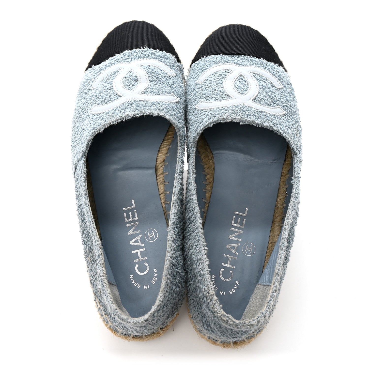 Chanel Fabric Grosgrain CC Espadrilles 38 Blue Light Gray Black 2 of 8
