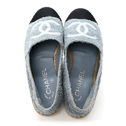 Chanel Fabric Grosgrain CC Espadrilles 38 Blue Light Gray Black 2 of 8