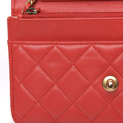 Chanel Lambskin Quilted CC Pearl Crush Wallet on Chain WOC Red 11 of 14