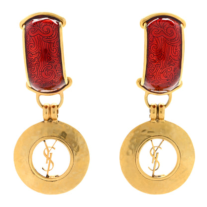 Saint Laurent Metal Dome Clip On Earrings Red Silver 1 of 4