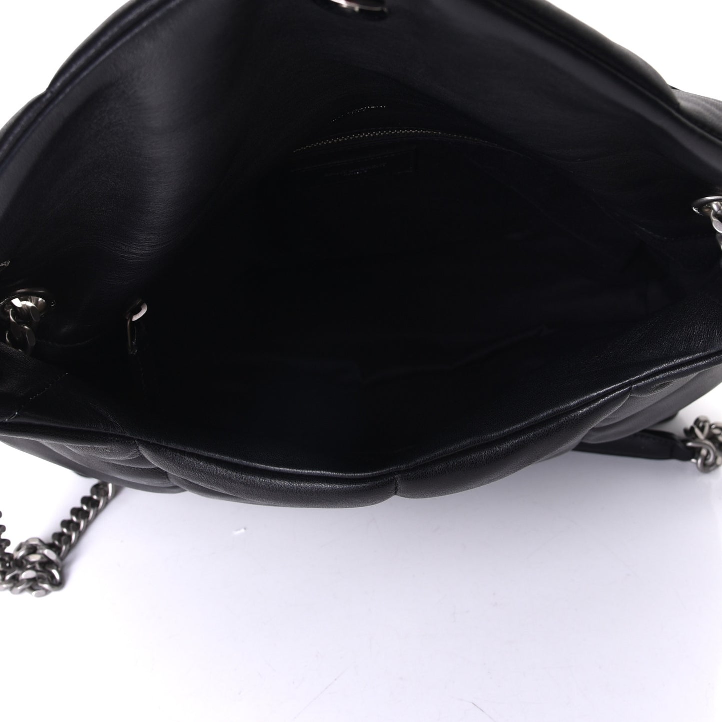Lambskin Quilted Medium Loulou Puffer Monogram Chain Satchel Black