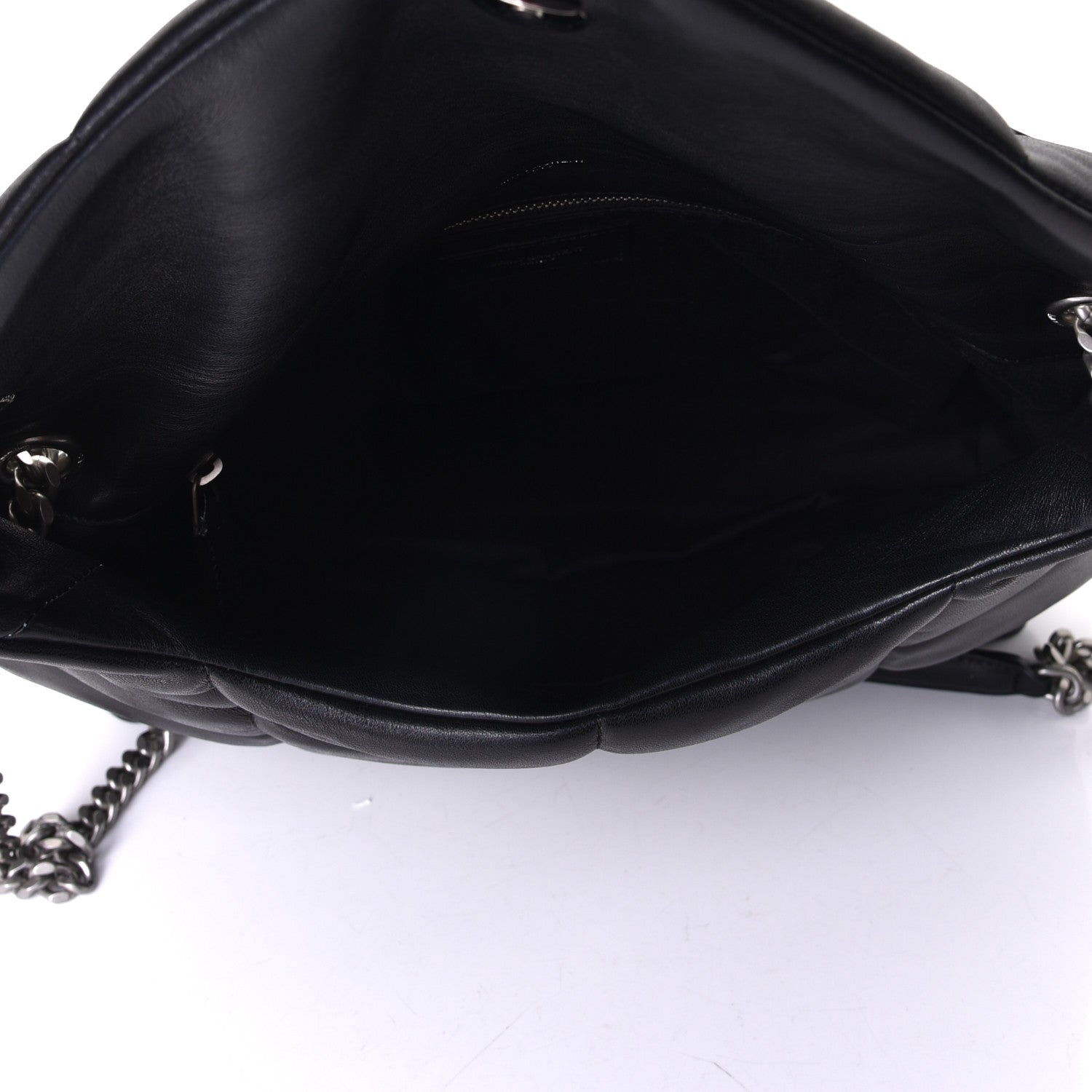 Saint Laurent Lambskin Quilted Medium Loulou Puffer Monogram Chain Satchel Black 4 of 5