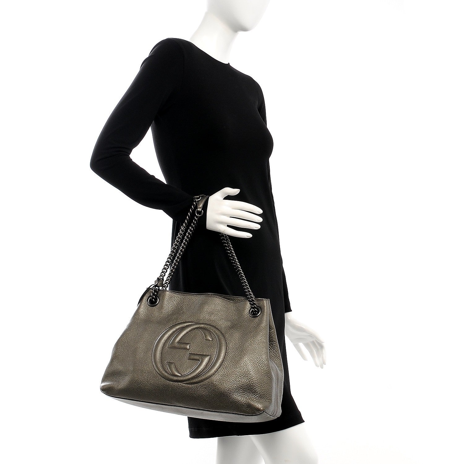 Gucci Metallic Pebbled Calfskin Medium Soho Chain Shoulder Bag Sasso 2 of 12