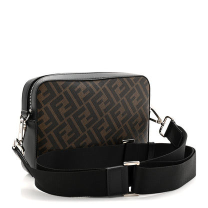 Fendi Glazed Fabric Vitello Liberty FF 1974 Diagonal Medium Camera Case Tobacco Moresco Black 4 of 19