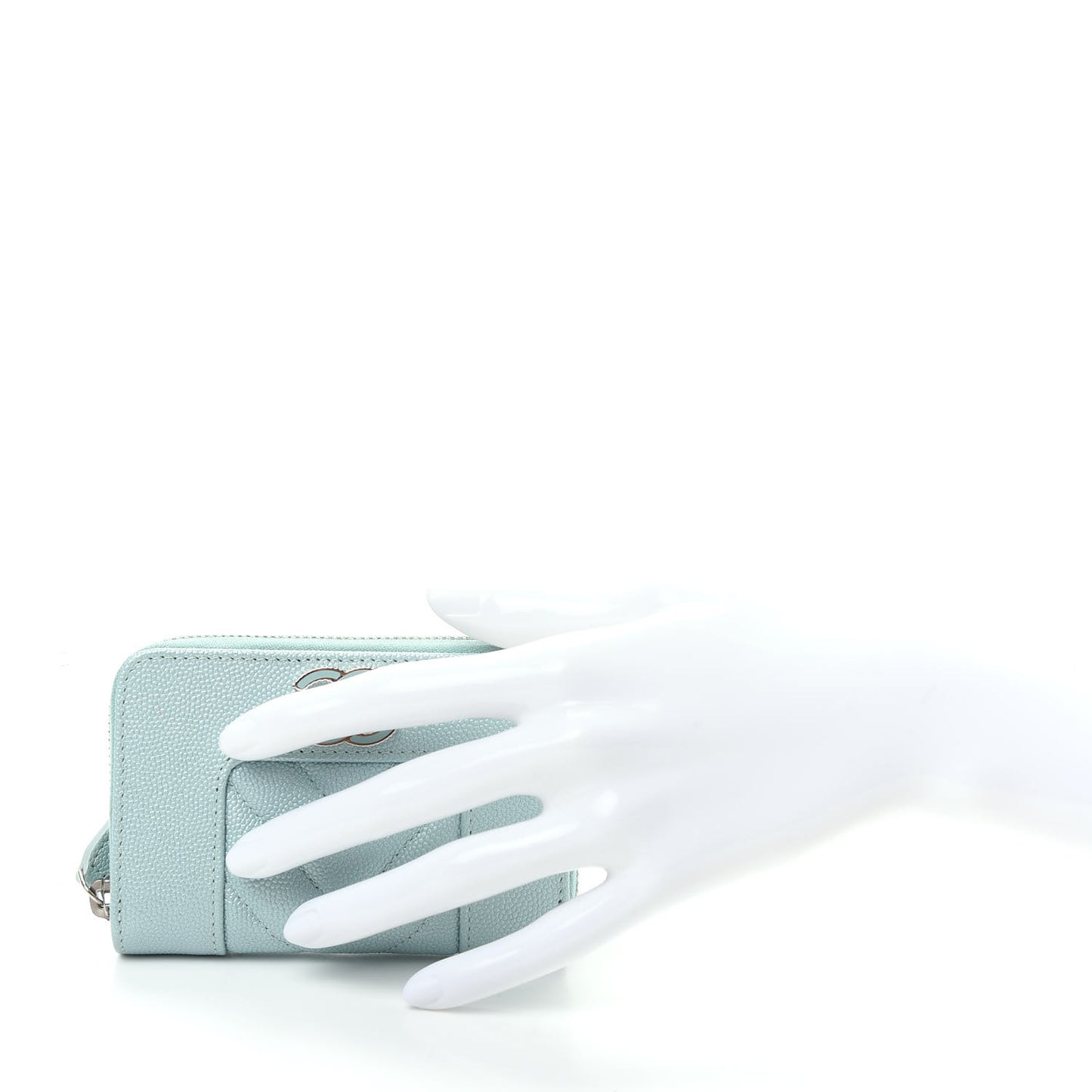Metallic Caviar Chevron Quilted Vintage Mademoiselle Zip Coin Purse Light Blue