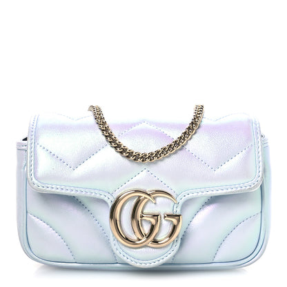 Gucci Iridescent Nappa Chevron Matelasse Small GG Marmont Shoulder Bag Iridescent Snow Light Blue 8 of 11