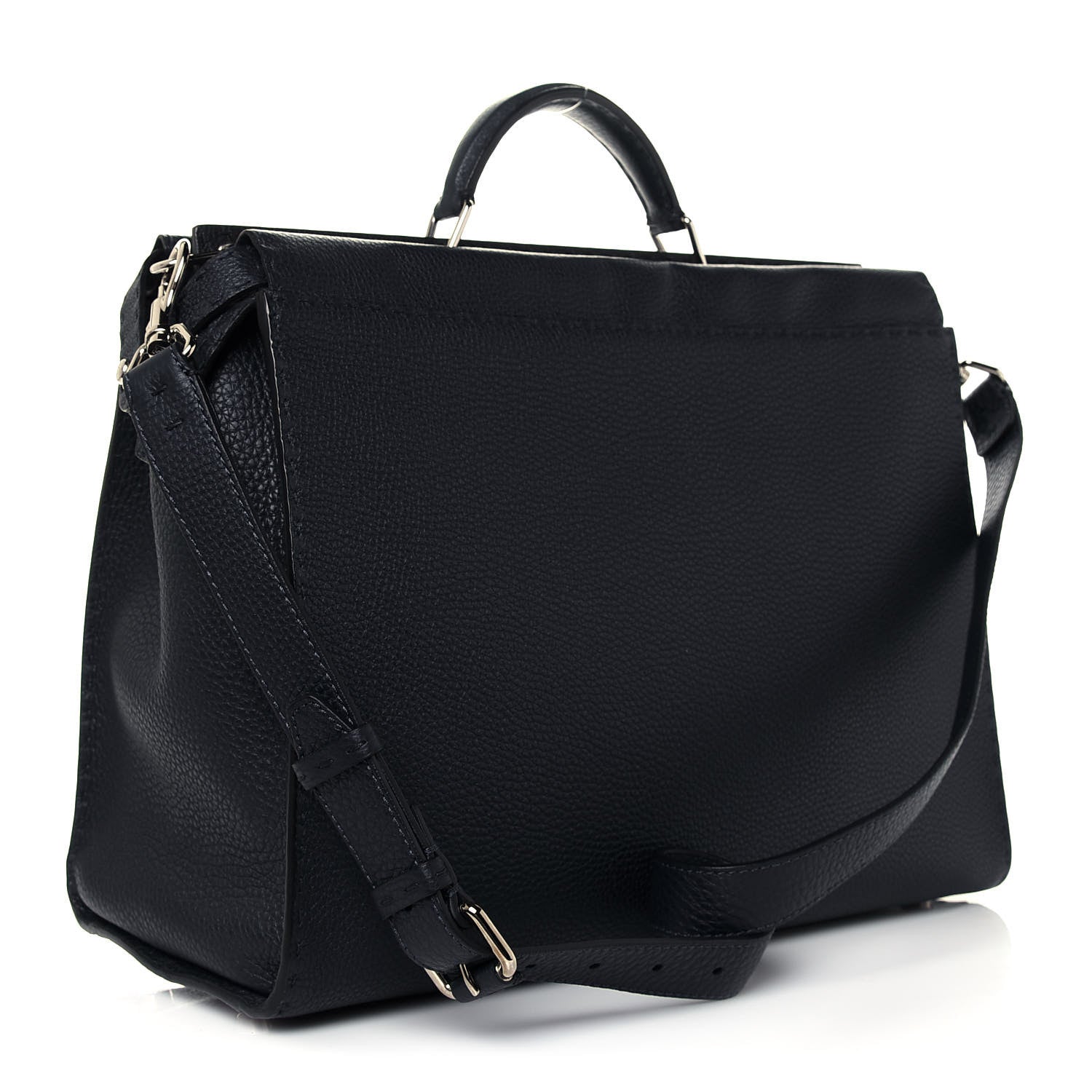 Fendi Cuoio Romano Selleria Bi-Color Large Mens Peekaboo Iconic Essential Satchel Lavagna Black 3 of 13