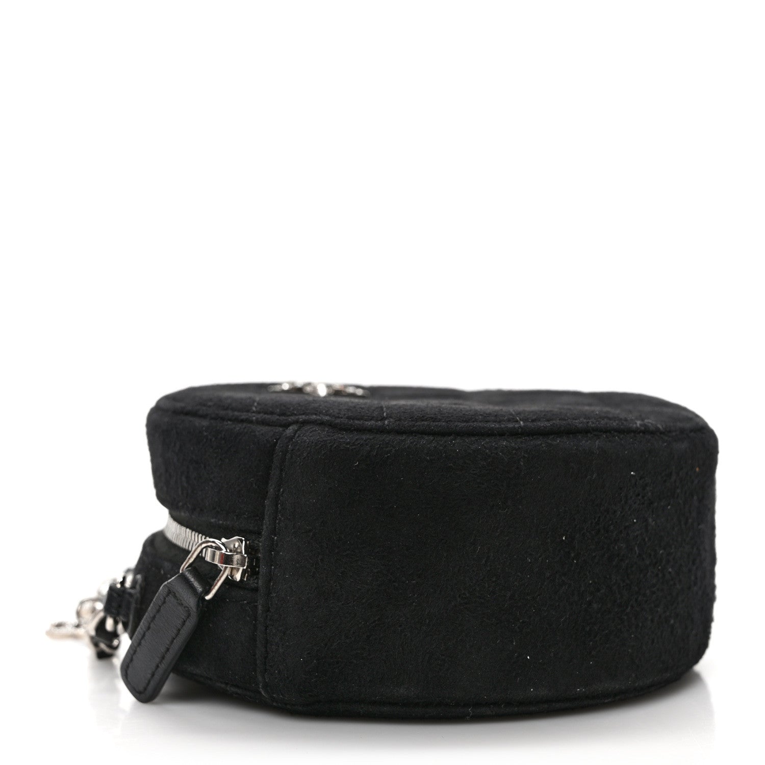 Chanel Suede Quilted Crystal Round Clutch With Logo Chain Black 4 of 10