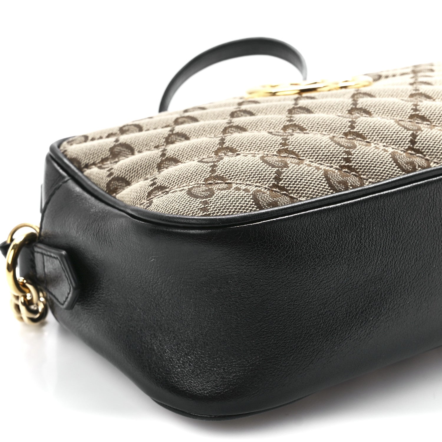 Gucci Monogram Matelasse Diagonal Small GG Marmont Chain Shoulder Bag Beige Black 11 of 12