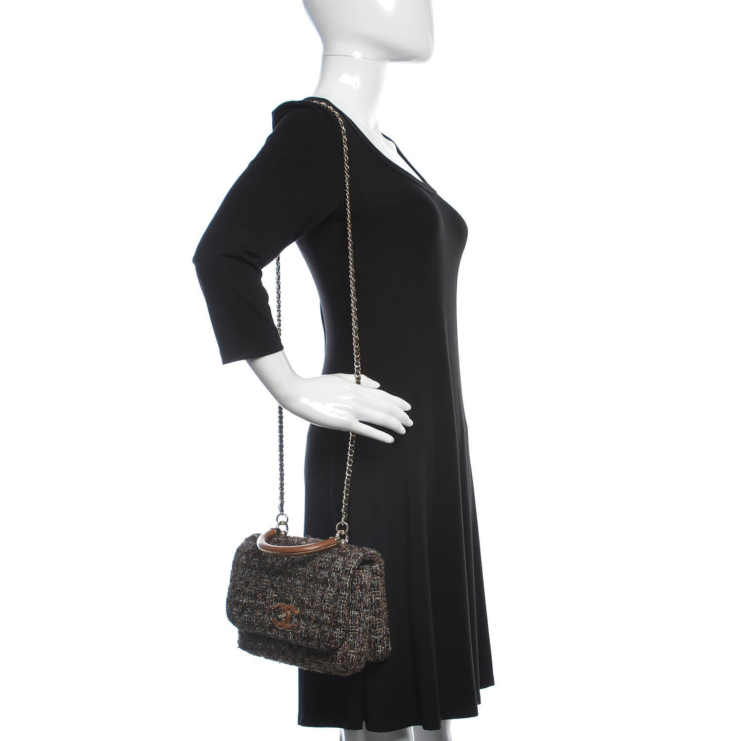 Tweed Wood Mini Coco Handle Flap Beige